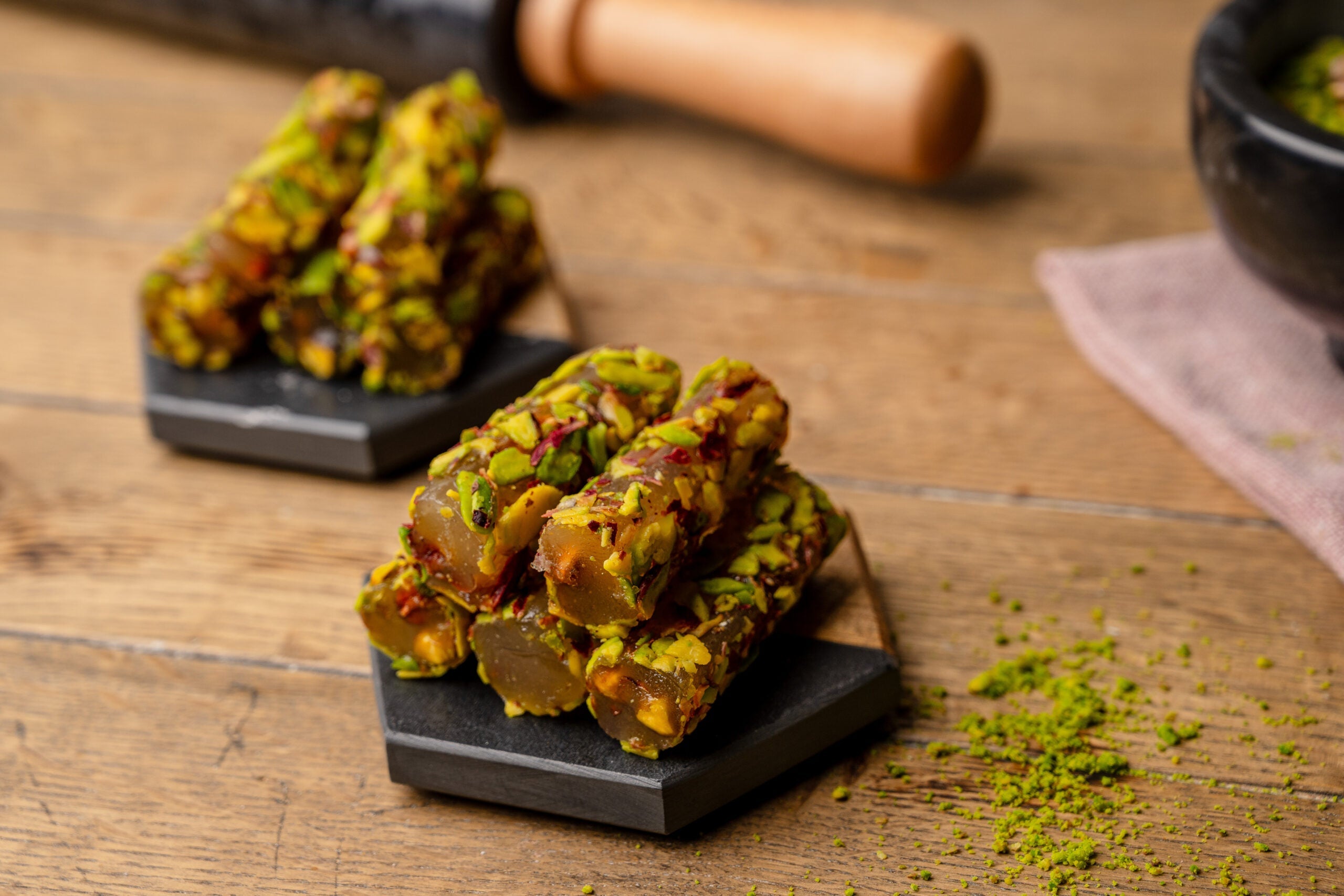 Mit Pistazien überzogener Turkish Delight