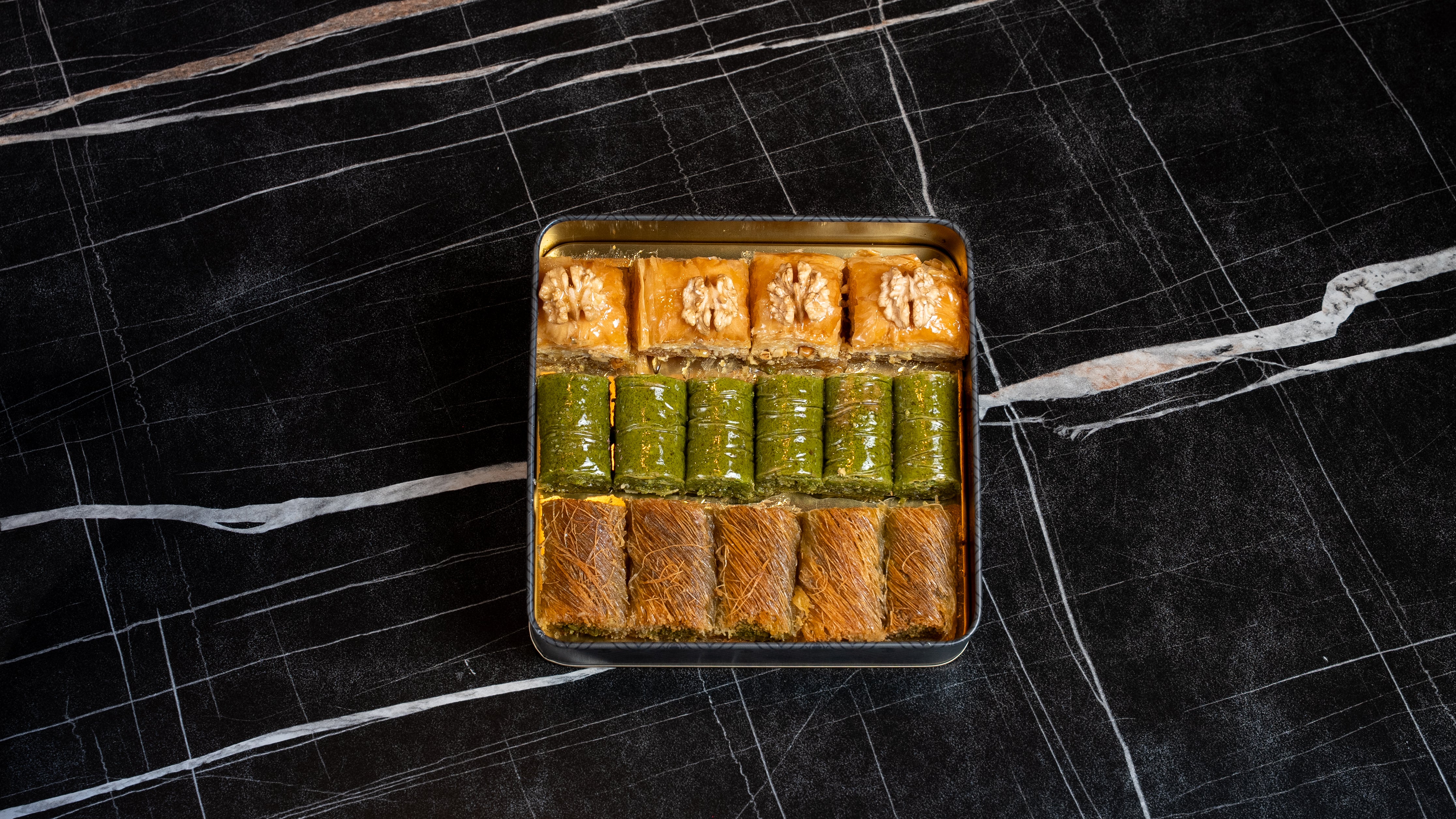 Bestseller Box | Walnut Baklava, Baklava with Pistachios, Pistachio Rolls